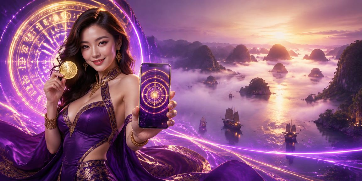 Người dùng trải nghiệm casino trên điện thoại tại vịnh Hạ Long về đêm